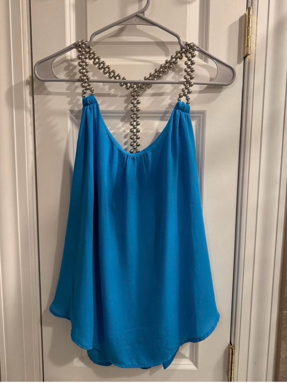 Greylin Turquoise Blue Beaded Chain Strap Camisole
